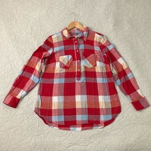 Merona red plaid 3/4 button down